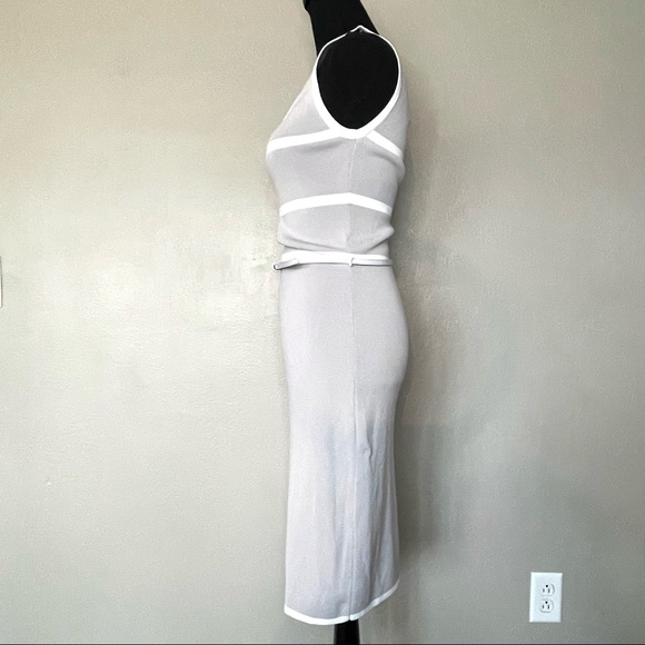 CARMEN Marc Valvo | Gray White Striped Sleeveless Sheath Dress ~Small - Picture 8 of 10
